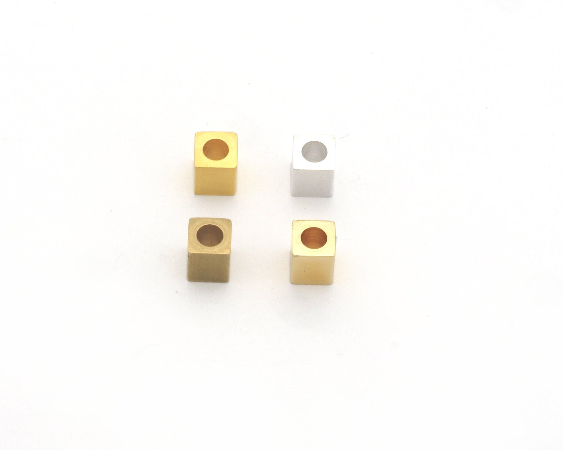 Square spacer beads ,Raw, Shiny Silver, Gold, Matte Gold Plated Brass 5x6mm bab3 1927