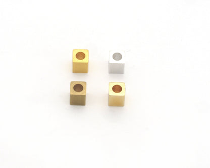 Square spacer beads ,Raw, Shiny Silver, Gold, Matte Gold Plated Brass 5x6mm bab3 1927