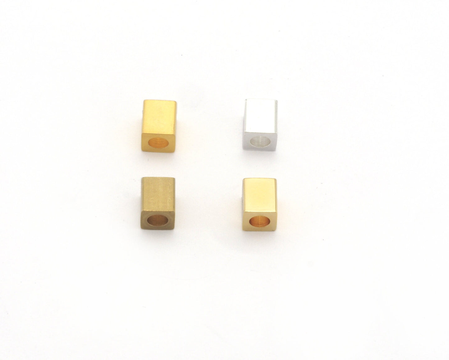 Square spacer beads ,Raw, Shiny Silver, Gold, Matte Gold Plated Brass 5x6mm bab3 1927