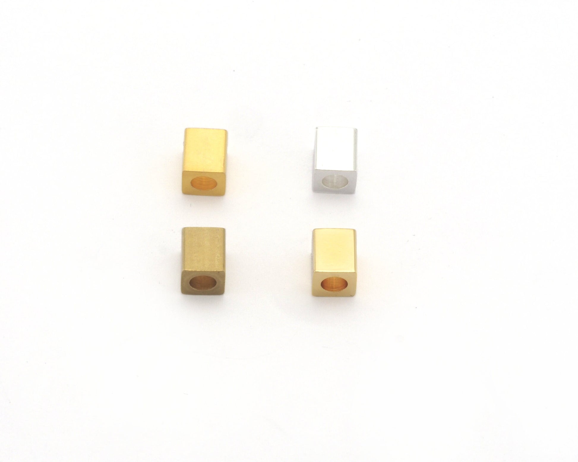 Square spacer beads ,Raw, Shiny Silver, Gold, Matte Gold Plated Brass 5x6mm bab3 1927