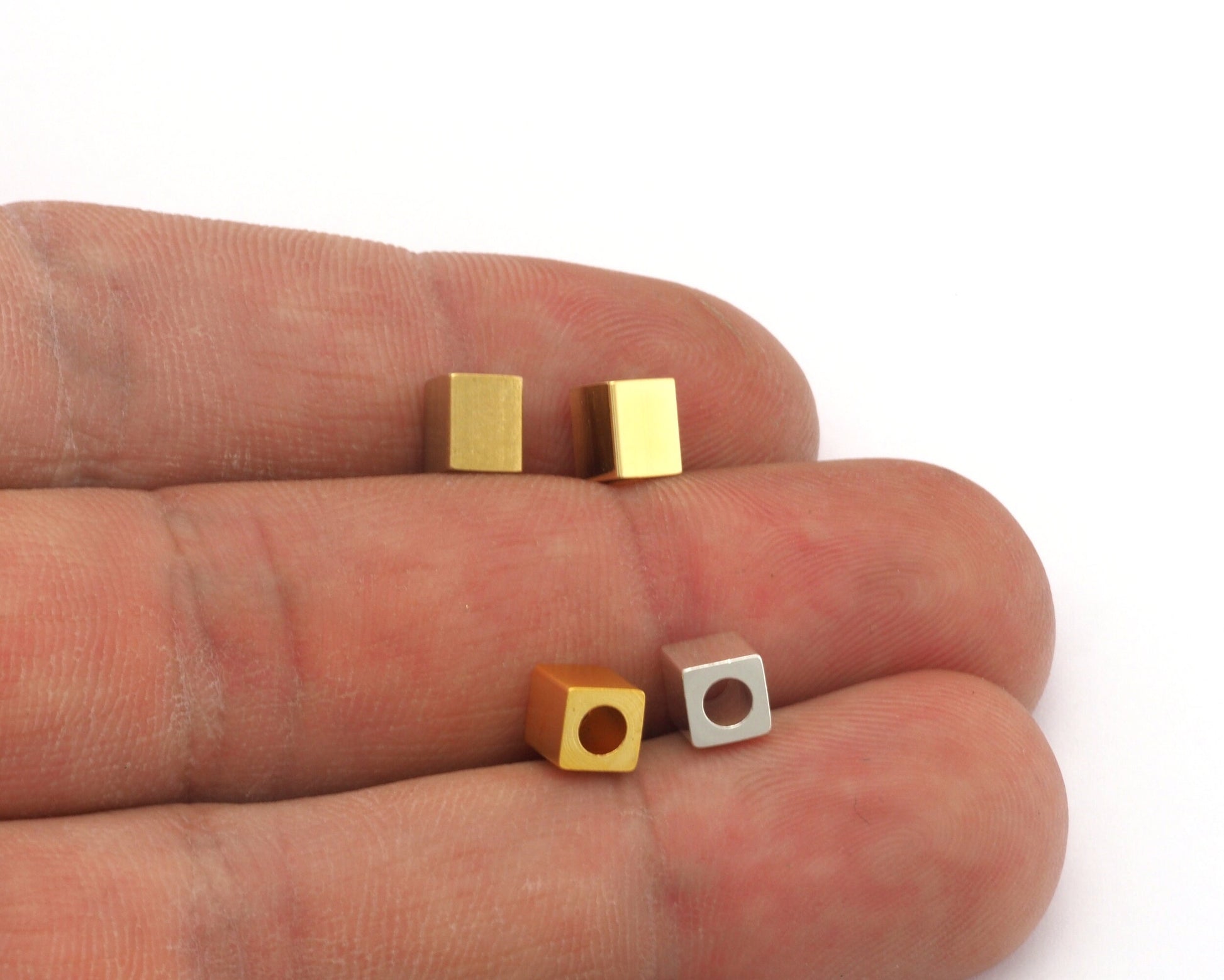 Square spacer beads ,Raw, Shiny Silver, Gold, Matte Gold Plated Brass 5x6mm bab3 1927