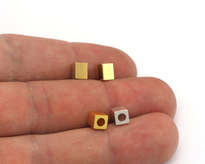 Square spacer beads ,Raw, Shiny Silver, Gold, Matte Gold Plated Brass 5x6mm bab3 1927