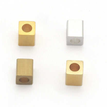 Square spacer beads ,Raw, Shiny Silver, Gold, Matte Gold Plated Brass 5x6mm bab3 1927