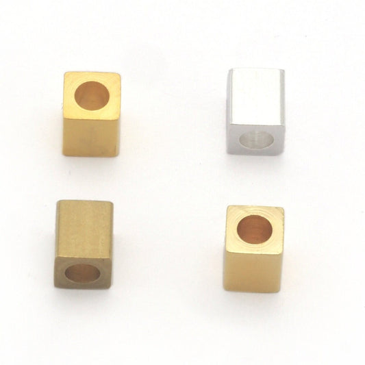 Square spacer beads ,Raw, Shiny Silver, Gold, Matte Gold Plated Brass 5x6mm bab3 1927