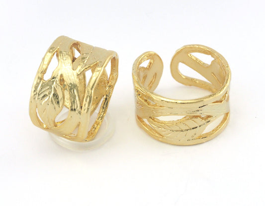 Leaf Ring Adjustable Gold Plated Brass (19mm 9US inner size) OZ2817