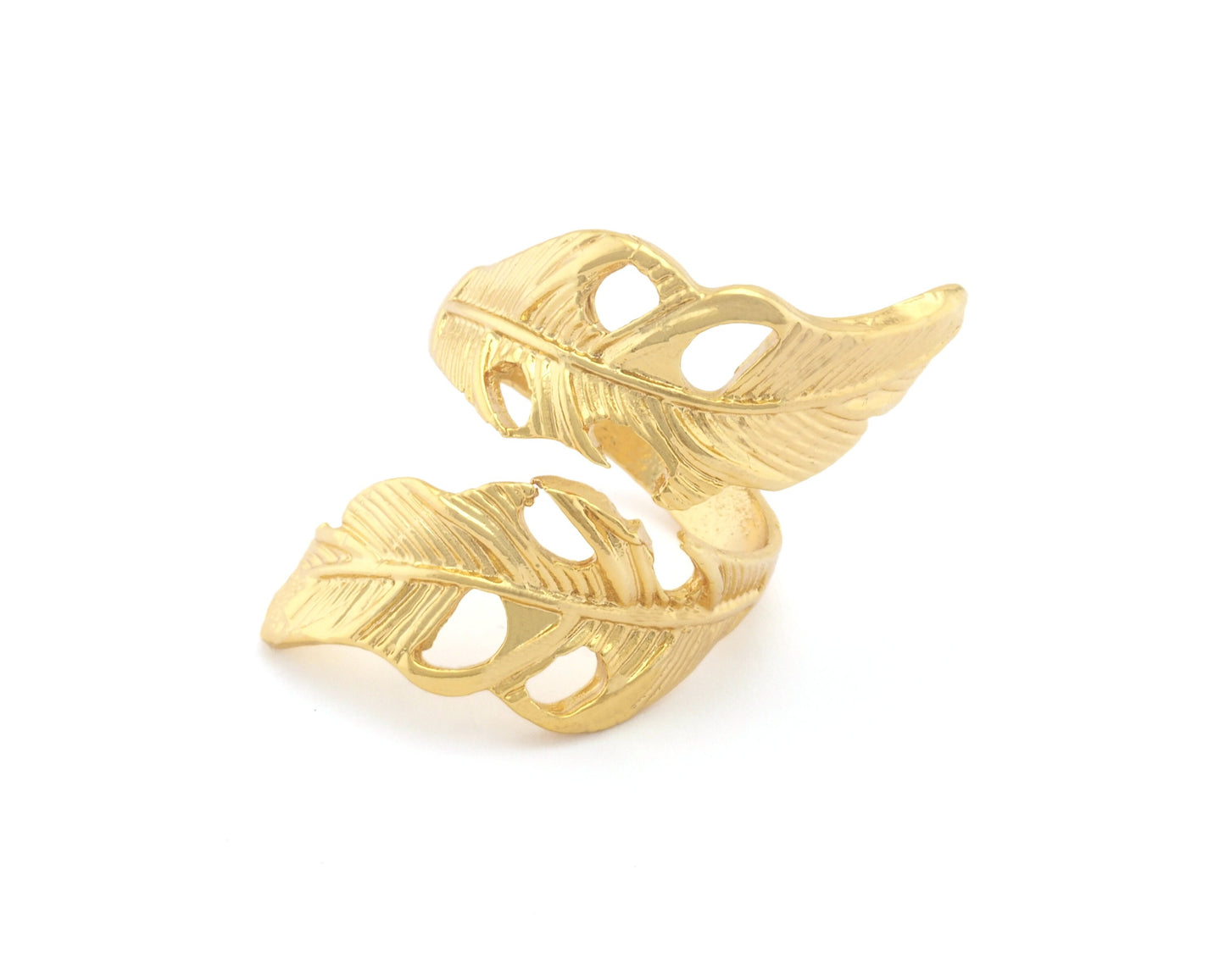 Wrap Leaf Ring Adjustable Shiny Gold Plated brass (20mm 10.5US inner size) OZ2632