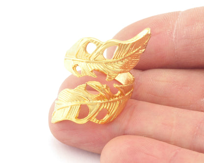 Wrap Leaf Ring Adjustable Shiny Gold Plated brass (20mm 10.5US inner size) OZ2632