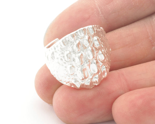 Crocodile Skin Ring Adjustable Ring Shiny Silver Plated brass (18mm 7.5US inner size) OZ2753