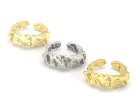 Organic Shape Adjustable Ring Raw brass - Antique silver - Shiny Gold Plated (17-19mm 7-9US inner size) OZ2914
