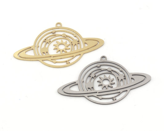 Saturn Star Planet Charms Pendant Raw Brass, Stainless Steel 25x40mm 0.5 mm 1 hole Findings 4608