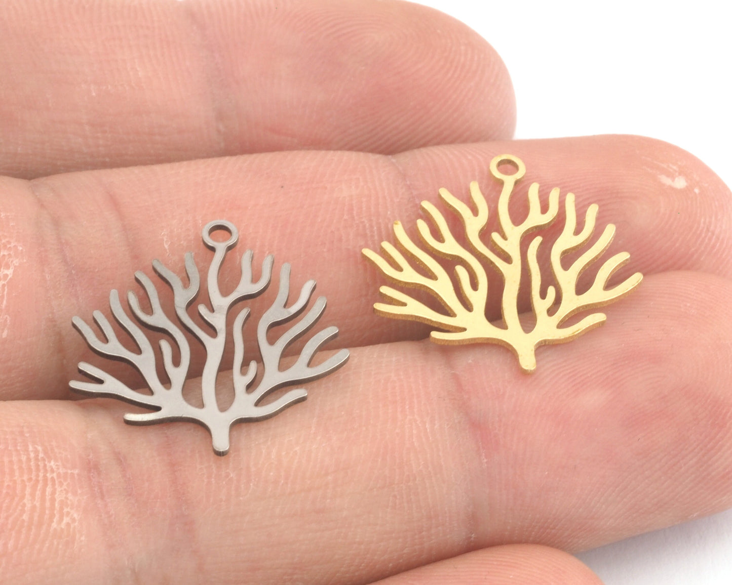 Plant Coral Tree Charms Pendant Raw Brass, Stainless Steel 20x22mm 0.5 mm 1 hole Findings 4608