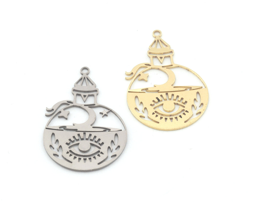 Eye Tower Charms Pendant Raw Brass, Stainless Steel 20x30mm 0.5 mm 1 hole Findings 4611