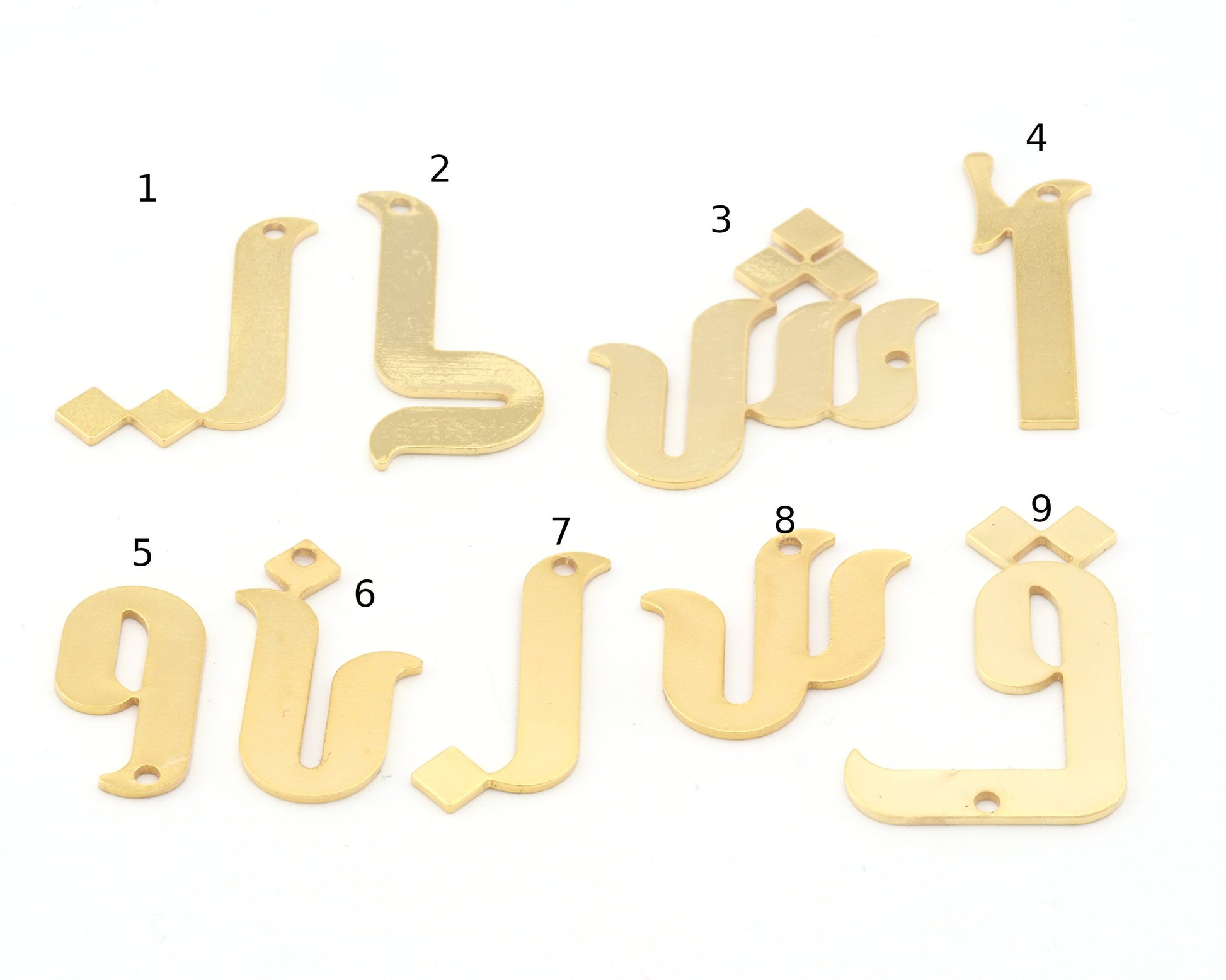 Arabic Letter Pendant Charms Shiny Gold Plated Brass 20-30mm 0.8 mm 1 hole Findings S85