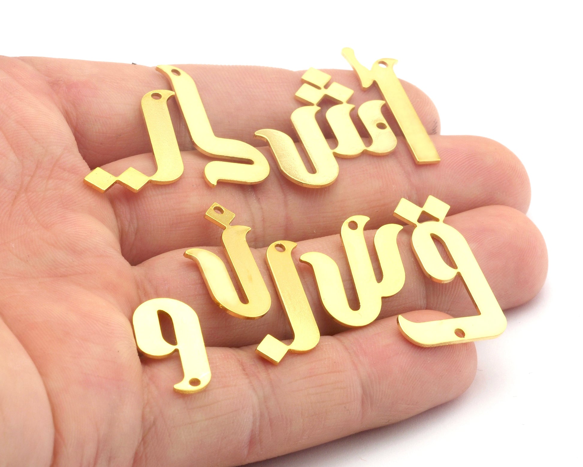 Arabic Letter Pendant Charms Shiny Gold Plated Brass 20-30mm 0.8 mm 1 hole Findings S85