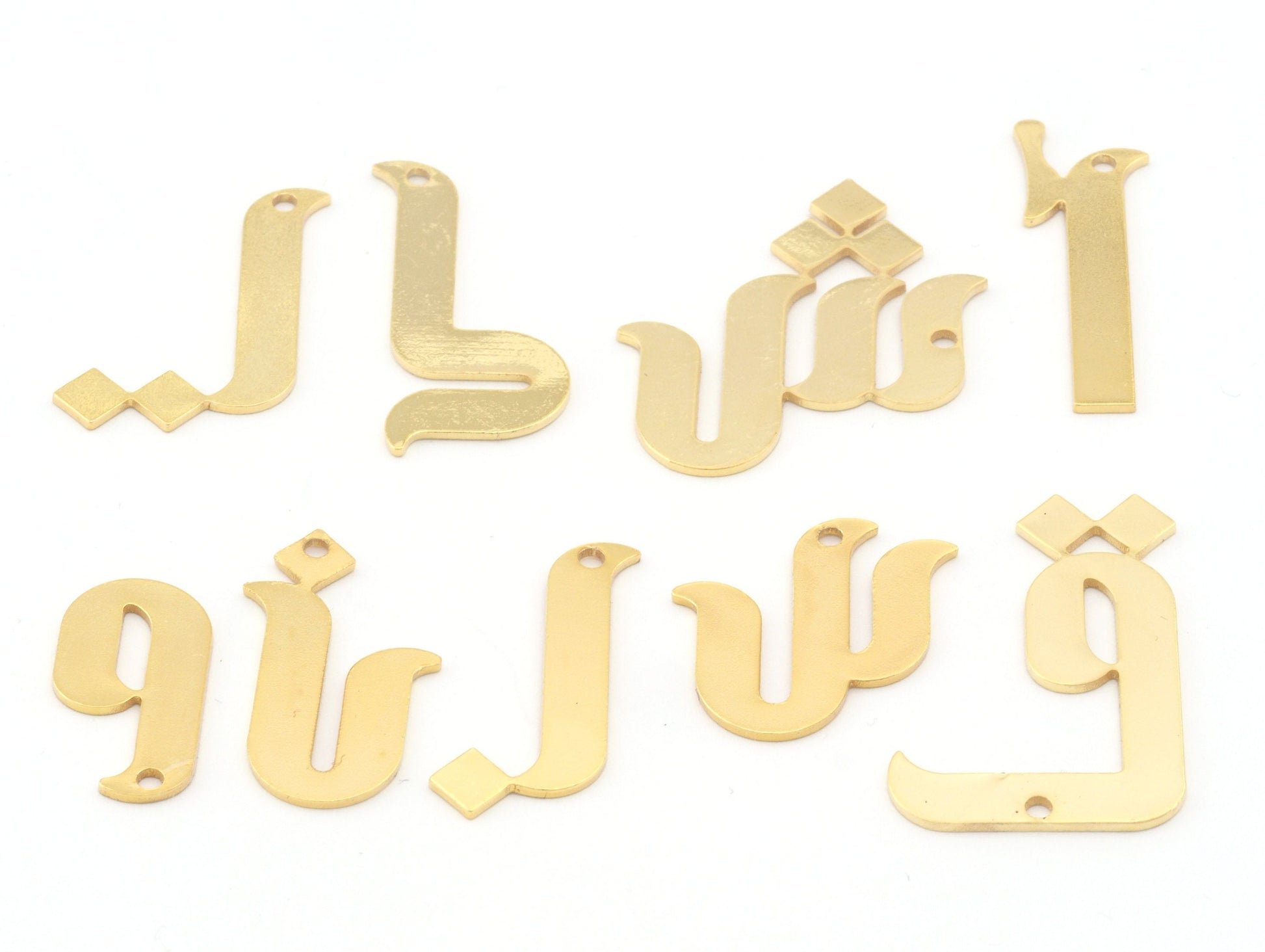 Arabic Letter Pendant Charms Shiny Gold Plated Brass 20-30mm 0.8 mm 1 hole Findings S85