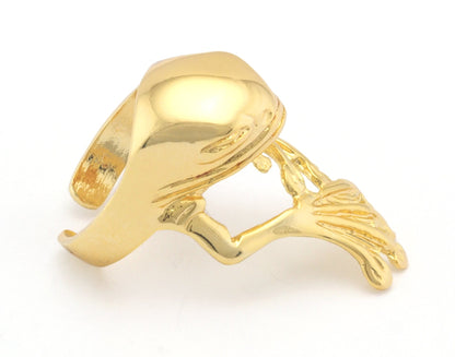 Frog Ring Adjustable Shiny Gold plated Brass (7US 10US inner size) OZ2893