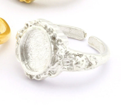 Ethnic Oval Signet Ring Blank - Adjustable raw brass - Antique silver - shiny silver - shiny gold - matte gold plated (6-8 US Size ) 3633