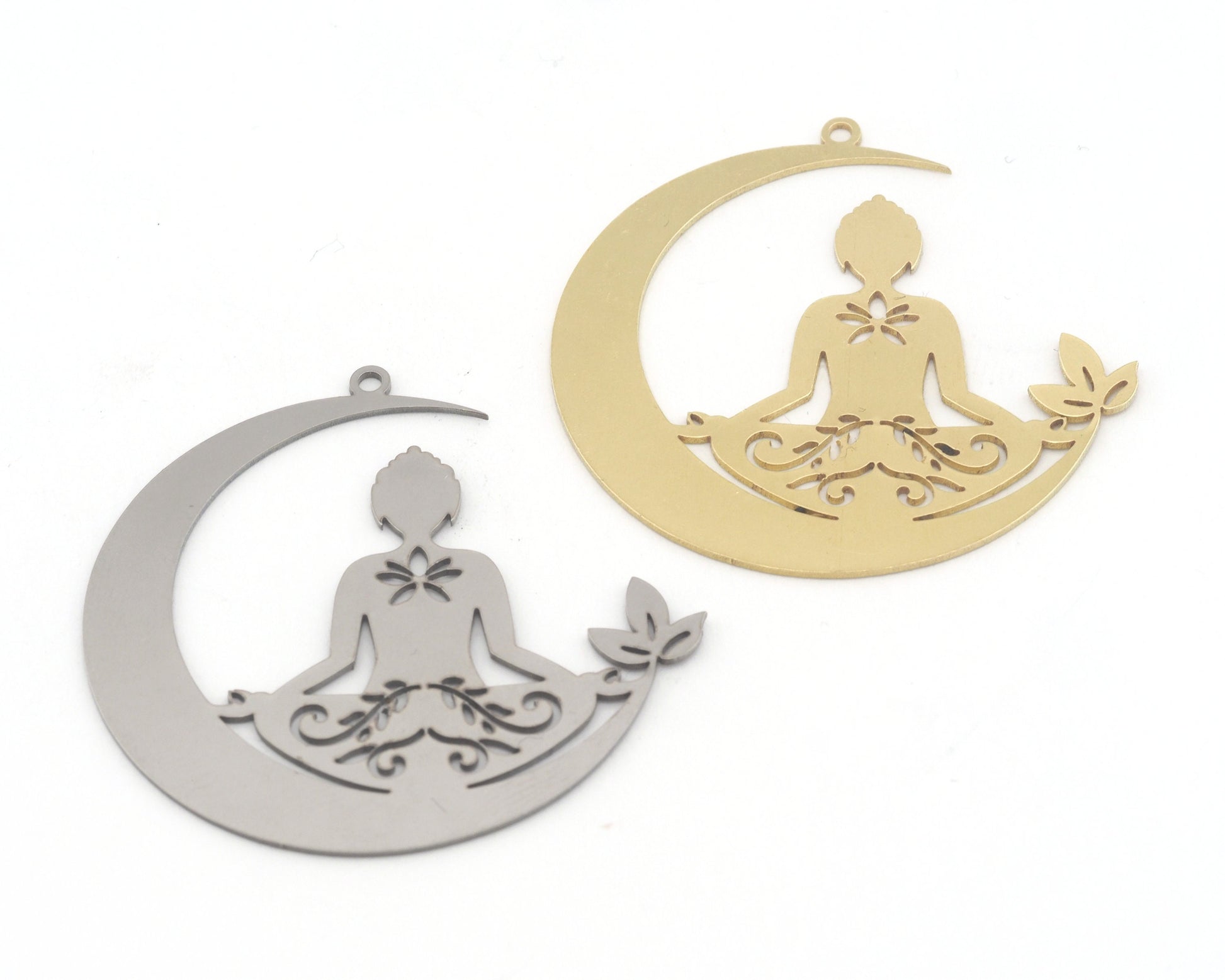 Lotus Yoga Woman Charms Pendant Raw Brass, Stainless Steel 26x31m 0.5 mm 1 hole Findings 4614