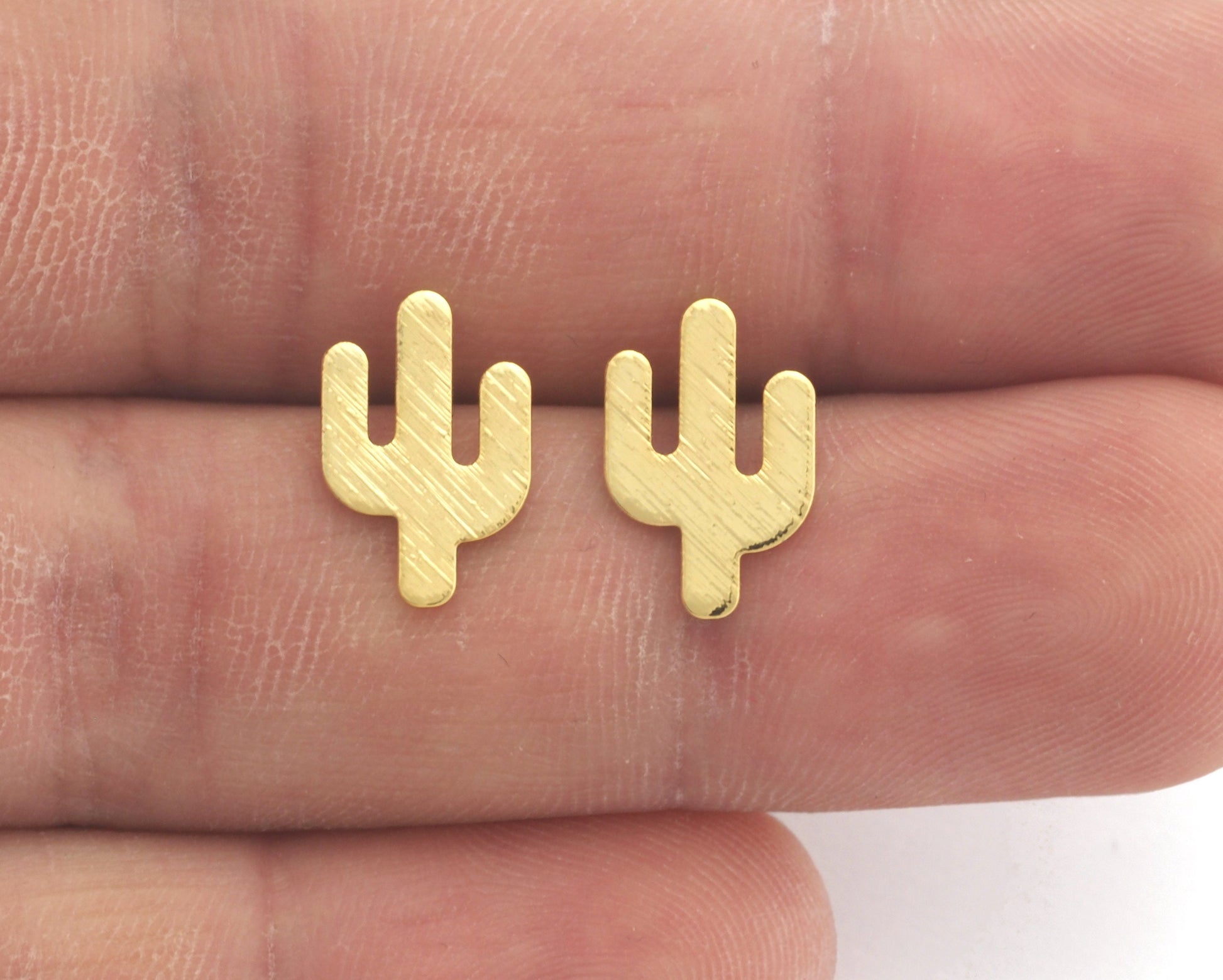 Cactus Earring Stud Post Wire Base Brass Brushed - Green Painted - Brushed Gold Plated Earring Blanks OZ4616