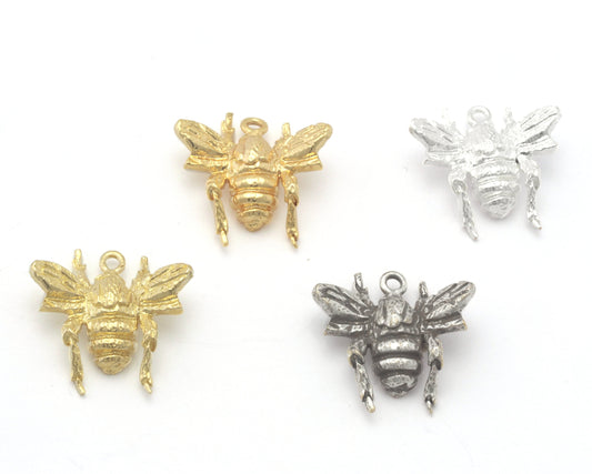 Bee Pendant, Charms Raw Brass, Shiny gold, Shiny silver, Antique silver plated 18x17mm 4617