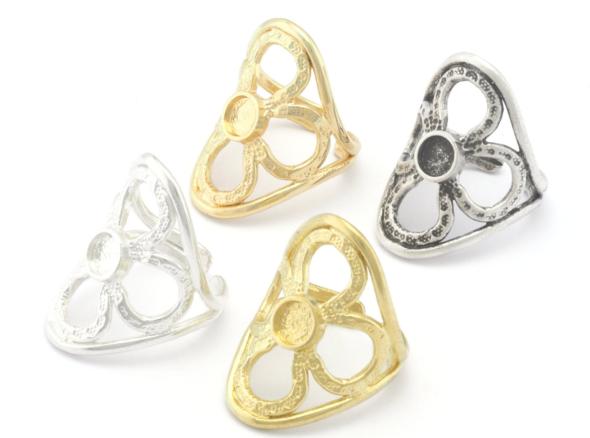 Flower Ring Blank Base Settings - raw brass - Shiny silver - Antique silver - Shiny gold plated (7.5US 10US inner size ) 6mm blank size 4635