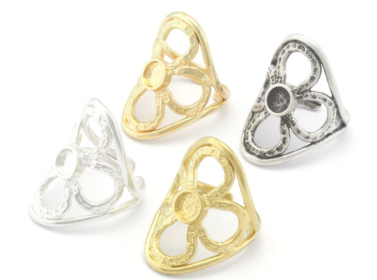 Flower Ring Blank Base Settings - raw brass - Shiny silver - Antique silver - Shiny gold plated (7.5US 10US inner size ) 6mm blank size 4635