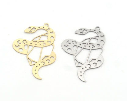 Snake Moon Sun Charms Pendant Raw Brass, Stainless Steel 40mm 0.5 mm 1 hole Findings 4657