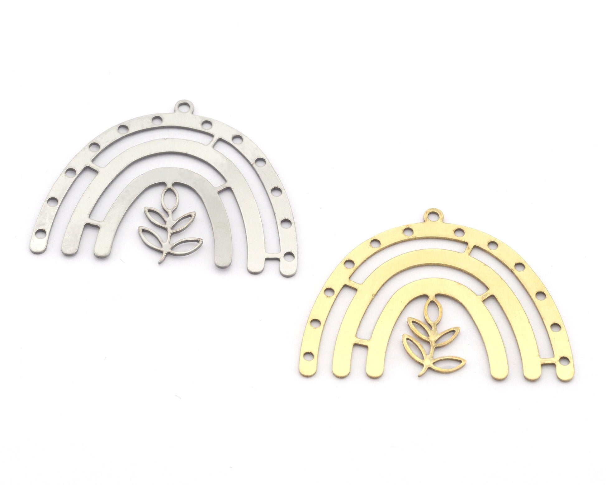 Leaf Rainbow Charms Pendant Raw Brass, Stainless Steel 27mm 0.5 mm 1 hole Findings 4657