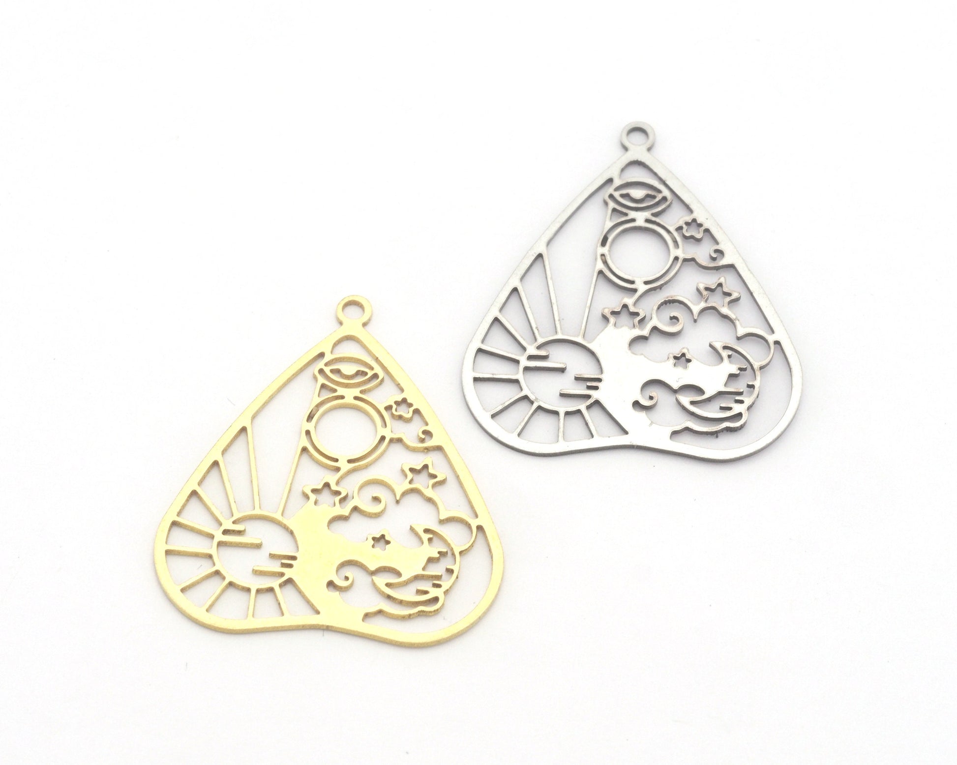 Heart Moon Sun Clouds Charms Pendant Raw Brass, Stainless Steel 33mm 0.5 mm 1 hole Findings 4657