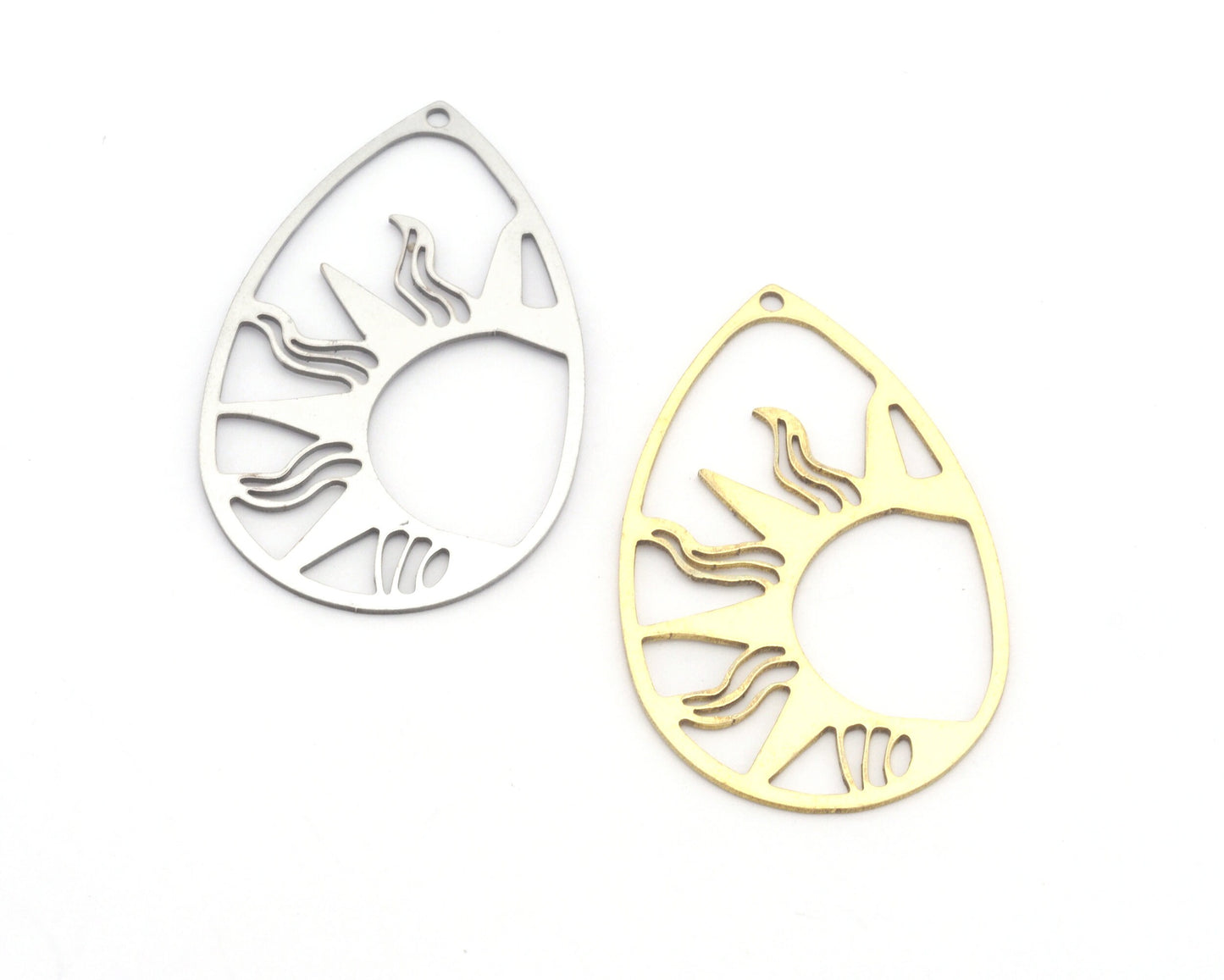 Drop Sun Charms Pendant Raw Brass, Stainless Steel 41mm 0.5 mm 1 hole Findings 4657