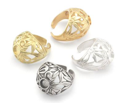 Leaf Butterfly Dome Ring Blank Base Settings - Raw brass - Shiny silver - Antique silver - Shiny Gold (7US 10US size ) 6mm blank size 4637