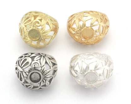 Leaf Butterfly Dome Ring Blank Base Settings - Raw brass - Shiny silver - Antique silver - Shiny Gold (7US 10US size ) 6mm blank size 4637