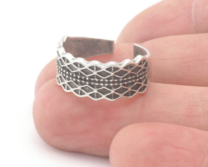 Textured Band Ring Adjustable Antique Silver Plated Brass (16mm 6US inner size) OZ3922