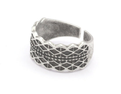 Textured Band Ring Adjustable Antique Silver Plated Brass (16mm 6US inner size) OZ3922