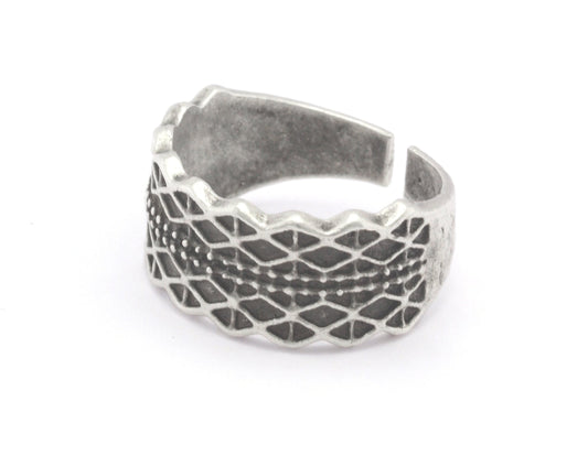 Textured Band Ring Adjustable Antique Silver Plated Brass (16mm 6US inner size) OZ3922