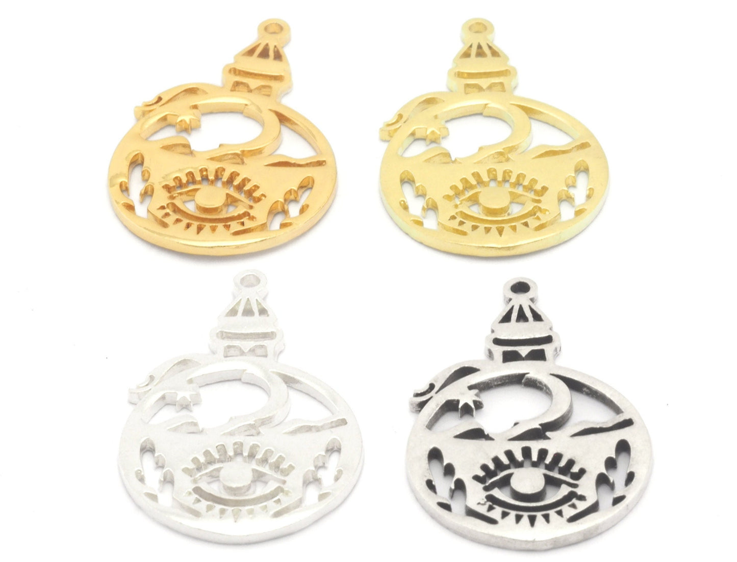 Eye Tower Leaf Charms Pendant Raw Brass - Shiny Silver - Antique silver - Shiny gold Plated 31x20mm 1.5mm thickness Charms OZ4660-250