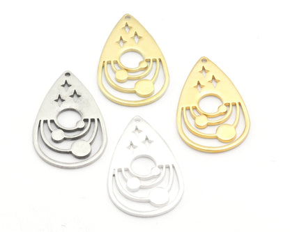 Drop Planets Orbit Stars Charms Pendant Raw Brass - Shiny Silver - Antique silver - Shiny gold Plated 35x20x1.5mm Charms OZ4663-400