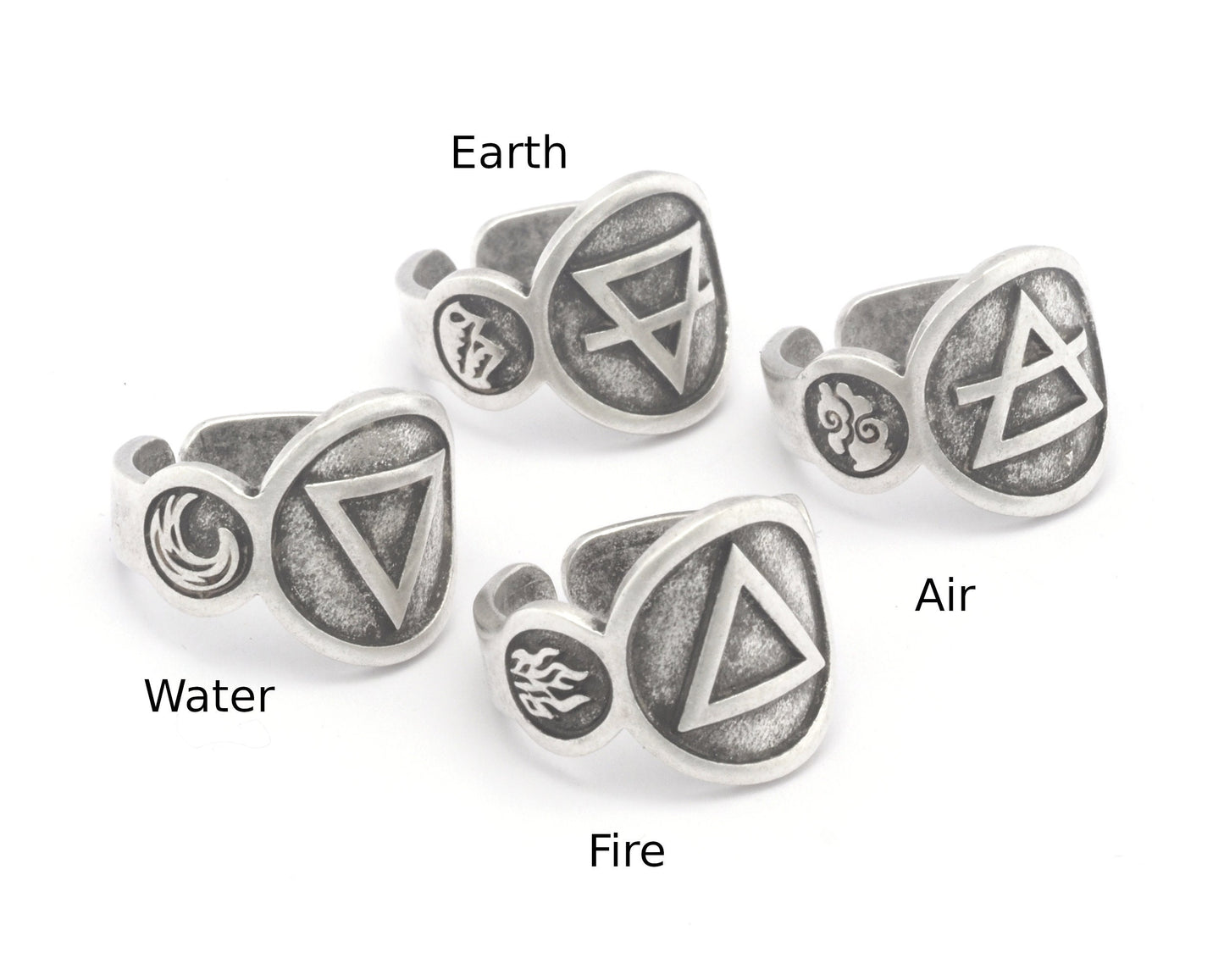 Four Elements Symbols Embossment Ring Adjustable Antique Silver Plated Brass (6 - 10 US inner size) 4667 -68-69-70