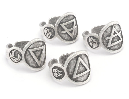 Four Elements Symbols Embossment Ring Adjustable Antique Silver Plated Brass (6 - 10 US inner size) 4667 -68-69-70