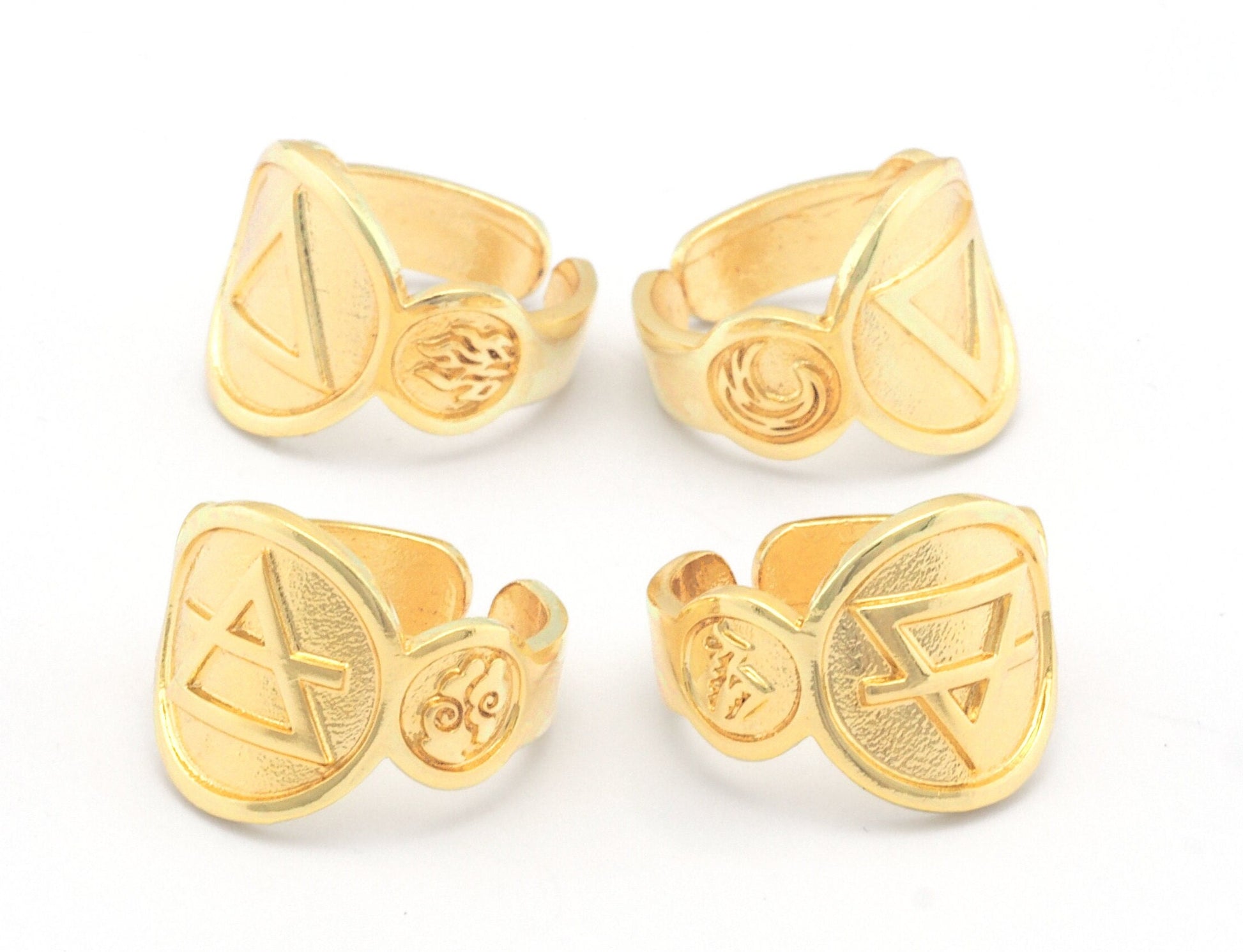 Four Elements Symbols Embossment Ring Adjustable Shiny Gold Plated Brass (6 - 10 US inner size) 4667 -68-69-70