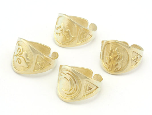 Four Elements Symbols Embossment Ring Adjustable Raw Brass (6 - 10 US inner size) 4671-72-73-74