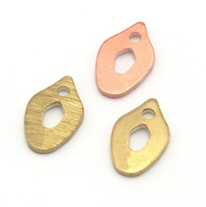 Drop Charms Raw Hammered - Brushed Brass - Copper 10x6mm 0.8 mm 1 holes Findings 3132