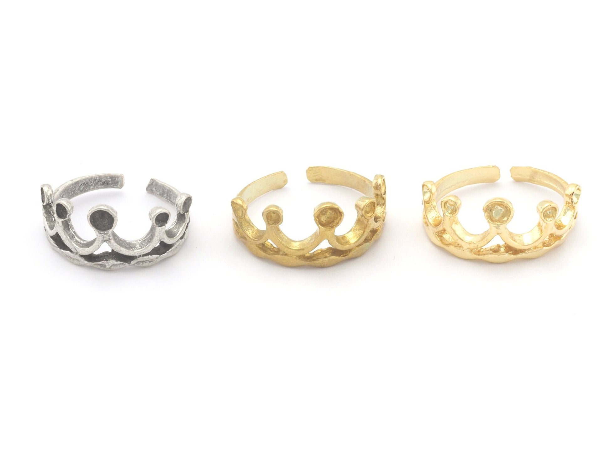 Ring Crown Adjustable Ring Bezel Raw brass - Antique Silver Plated - Shiny Gold Plated (17mm 7US inner size - Adjustable ) OZ2718
