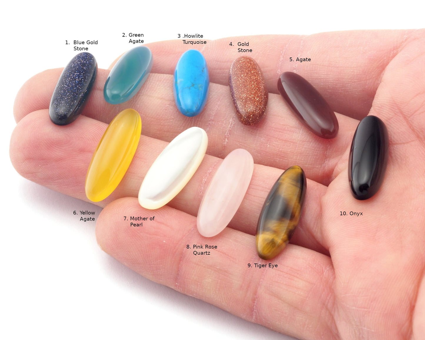 Natural Oval Cabochons Stones Gemstones 8x22mm Calibrate Flat Back for bezel settings Cab1