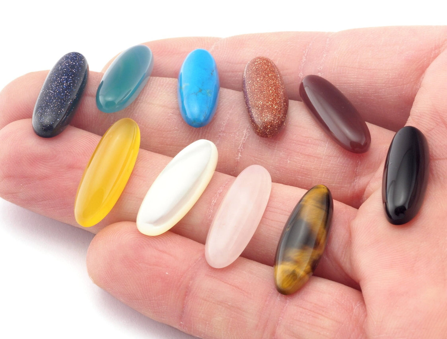 Natural Oval Cabochons Stones Gemstones 8x22mm Calibrate Flat Back for bezel settings Cab1