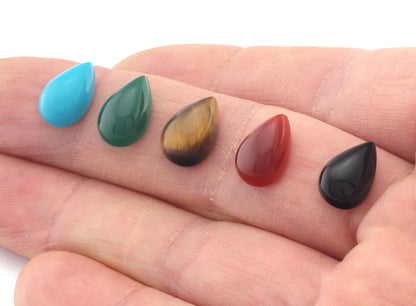 Natural Pear / Teardrop Multi Color Flat Back Cabochons 8x12mm