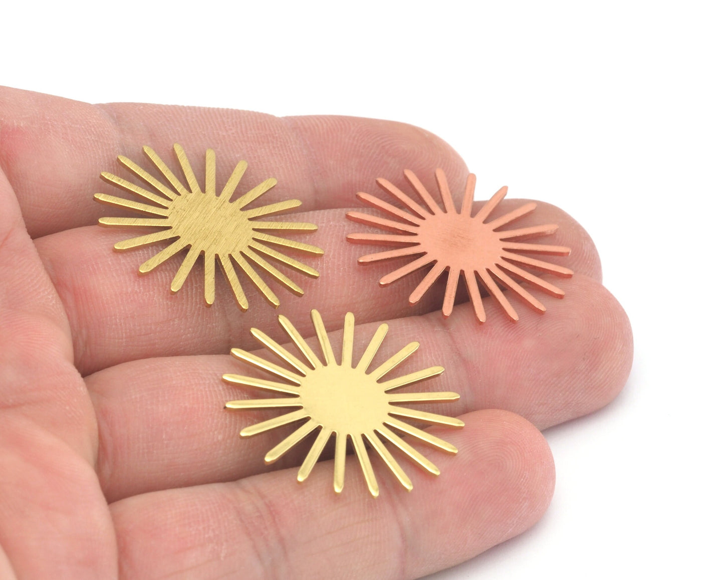 Sun Flat Connector Charms 30mm Raw Copper - Raw Brass - Brushed findings S202-220