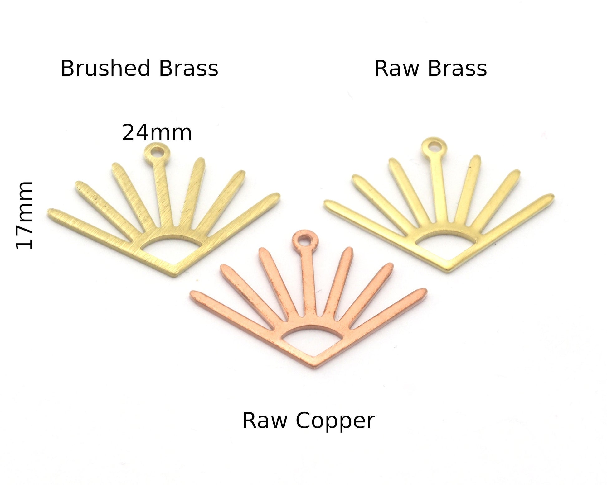 Sun Charms 24x17mm 1 Loop Raw Copper - Brass - Brushed Brass findings S158-70