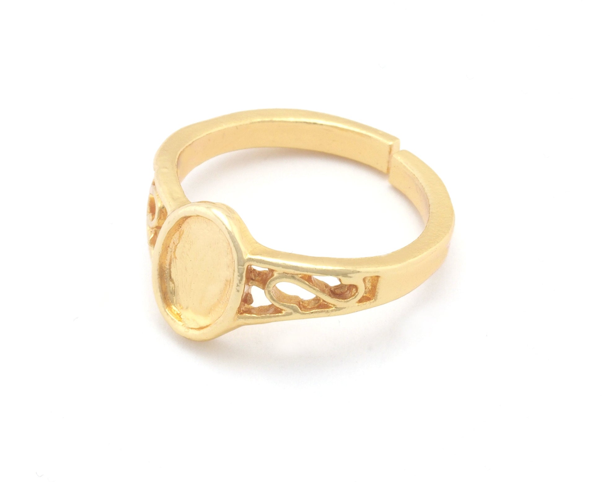 Ring Oval Adjustable Ring Bezel - Gold Plated brass (16mm 5US inner size - Adjustable ) 2235