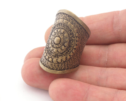 Tube Ethnic Patterned Ring Adjustable Ring Antique Bronze Plated Brass (18mm 8US inner size) OZ3429